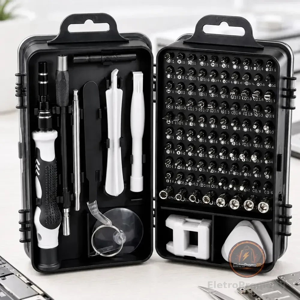 Kit Chaves de Precisão 115 Peças Magnético com Pontas Cruzada, Fenda, Estrela e Y, Extensores e Estojo para Celular, Notebook, Computador, Tablet e Eletrônicos Hardline
