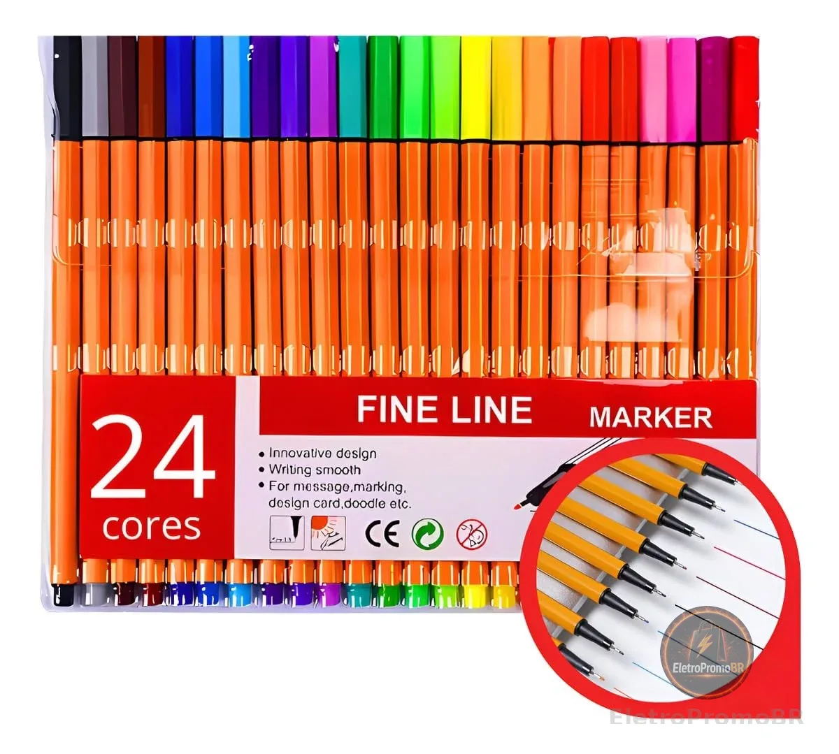 Kit Canetas Fine Line 0.4 mm 24 Cores Ponta Fina e Corpo Colorido