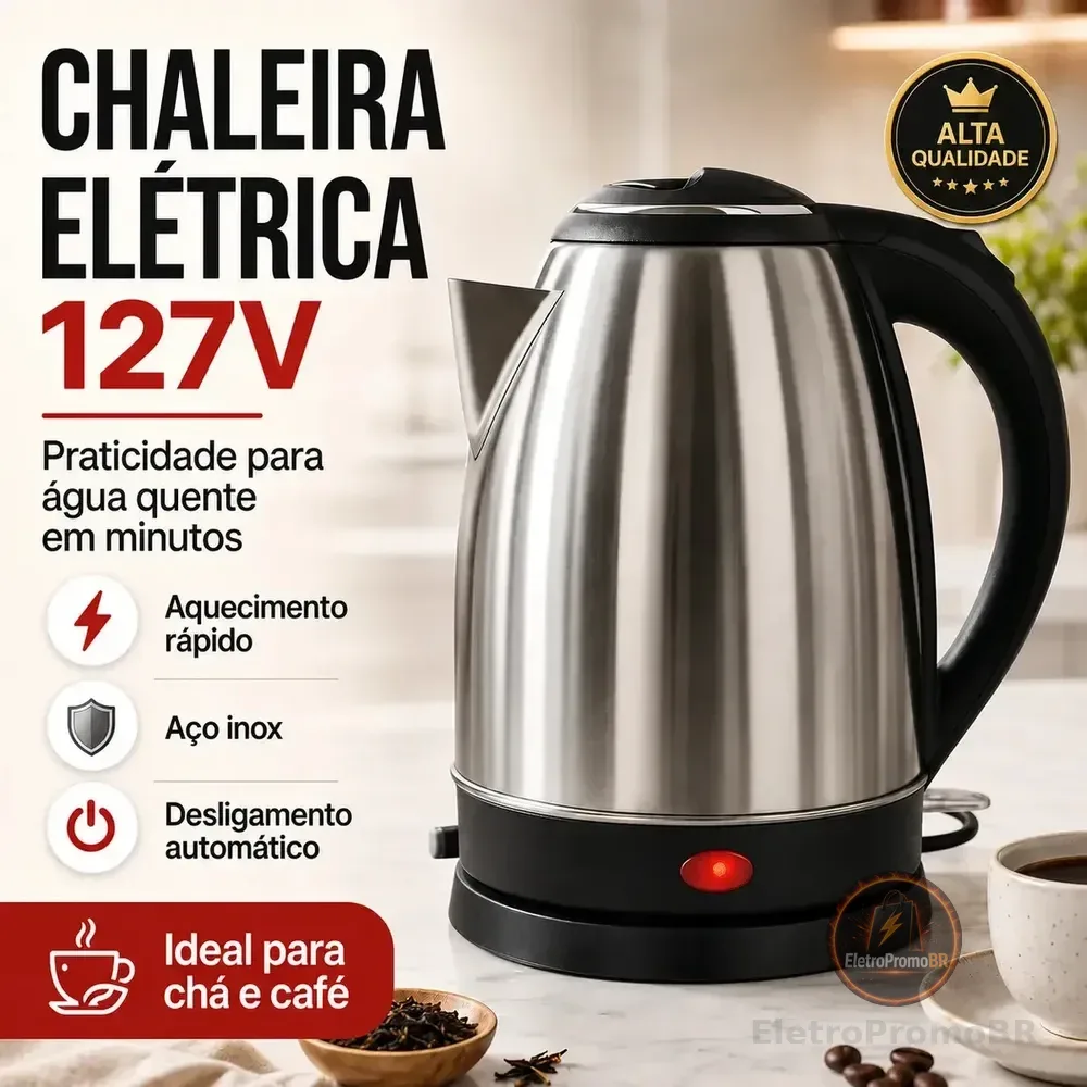 Chaleira Elétrica Jarra Inox 2 Litros Ferve Agua Rápido Café - Lamericano