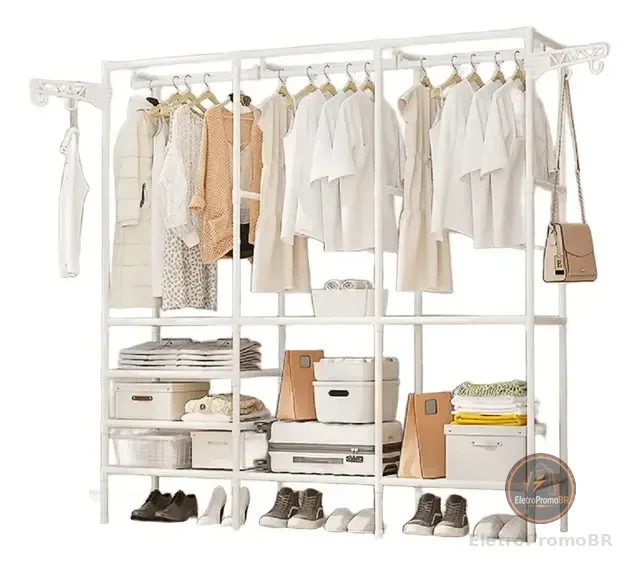 Organizador Roupa Aberto Closet 3 Colunas Desmontável Arara