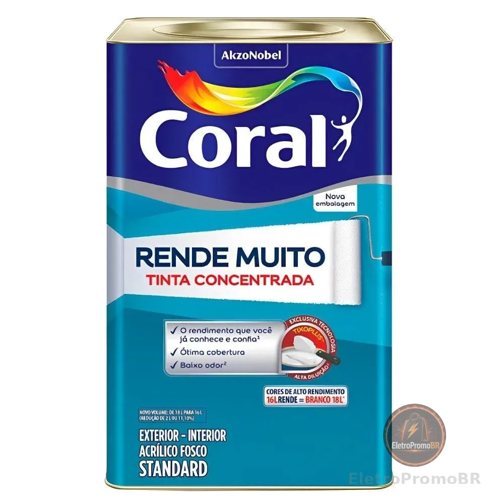 Tinta Acrílica Fosco Rende Muito Coral 16L Diversas Cores