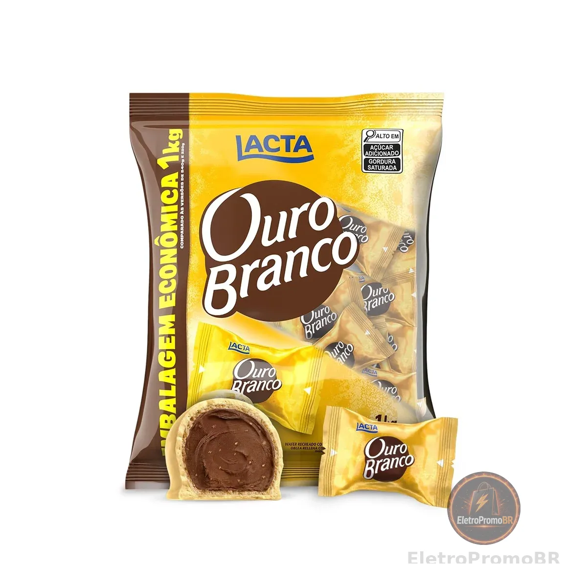Lacta Ouro Branco - Wafer Recheado Sabor Chocolate Branco Pacote 1kg