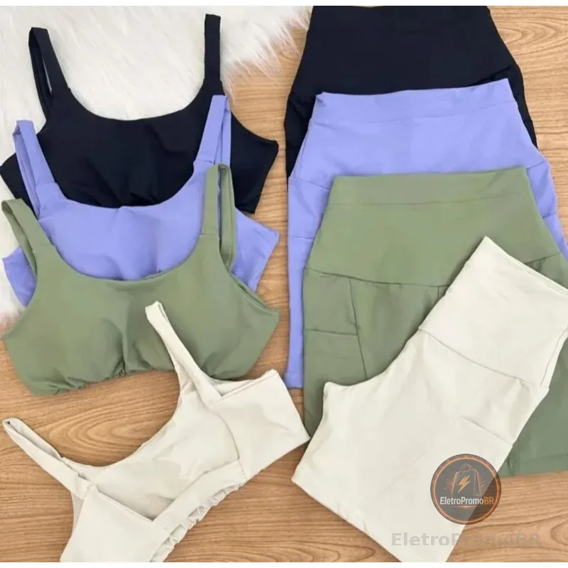 Conjunto fitness Academia Feminino Poliamida Premium Moda com Sustentação Cos duplo alto com bolso