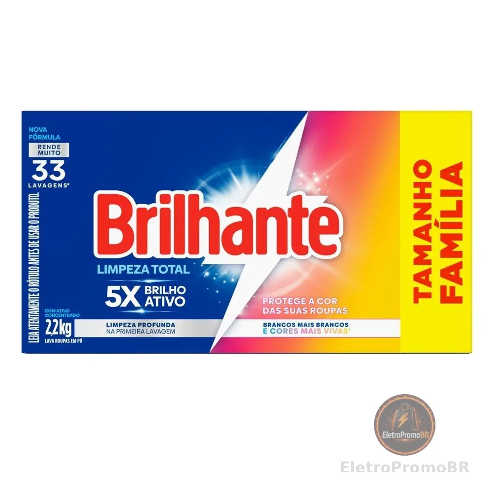 Lava Roupas em Pó Brilhante Roupas Brancas e Coloridas Limpeza Total 2,2kg