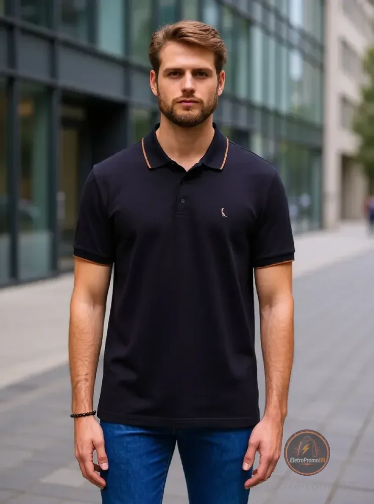 Masculino Reserva Polo Enxuto Friso Unico Preto Liso P