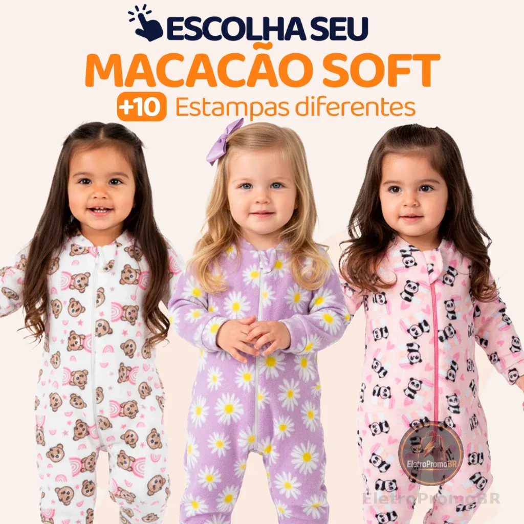 Escolha Seu Macacão Bebe Menina Roupa Inverno Soft Peluciado Com Zíper Quentinho Confortável Panda, Ursinho, Florido L09