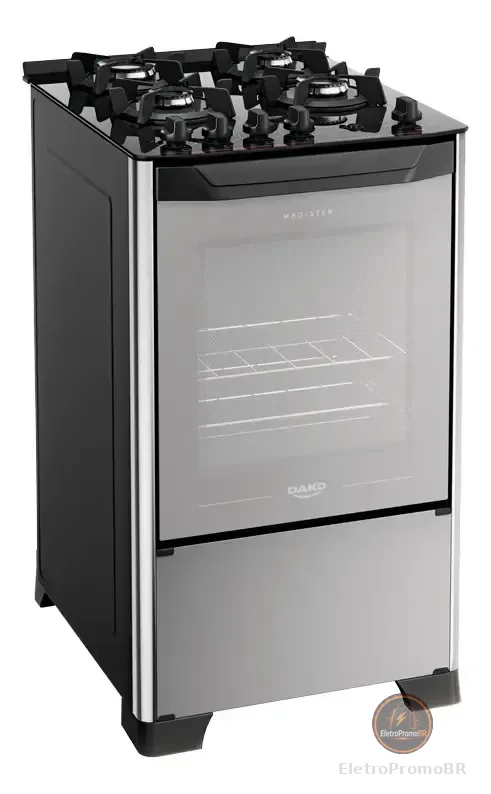 Fogão 4 Bocas Dako Magister Style Com Mesa De Vidro Preto/espelhado 127/220v