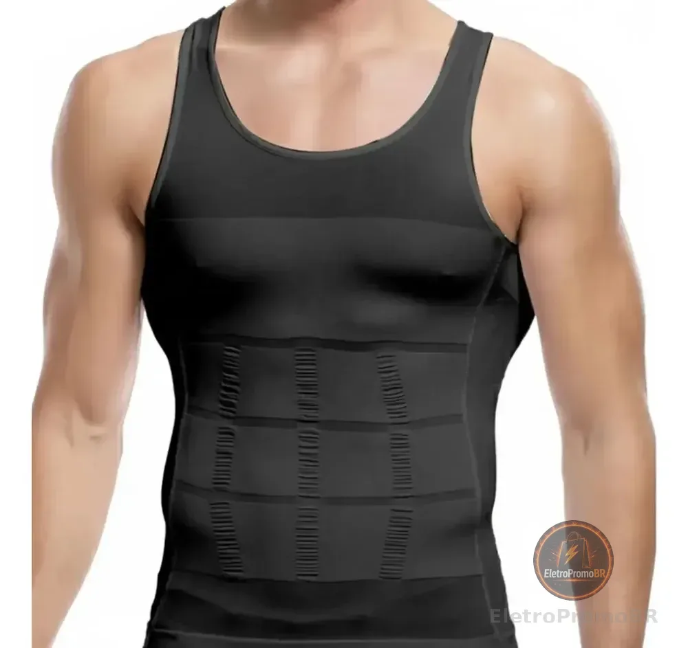 Regata Masculina Modeladora Slim Alta Compressão Cinta Homem Preto M