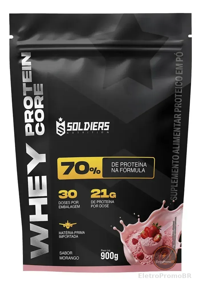 Whey Core 70% de Proteina Concentrada - Morango 900g - Soldiers Nutrition