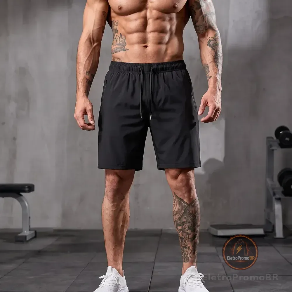 Short Masculino Bermuda Esportiva Slim Fit Secagem Rápida Preto G