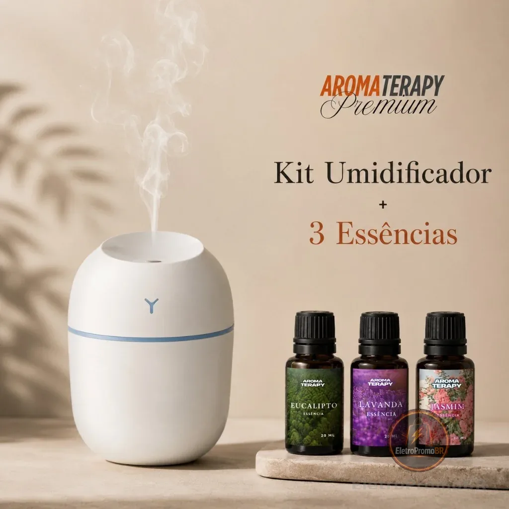 Kit de Umidificador Aromatizador com 3 Essências | Difusor de Ambient + Essências Aromatizantes 20ml
