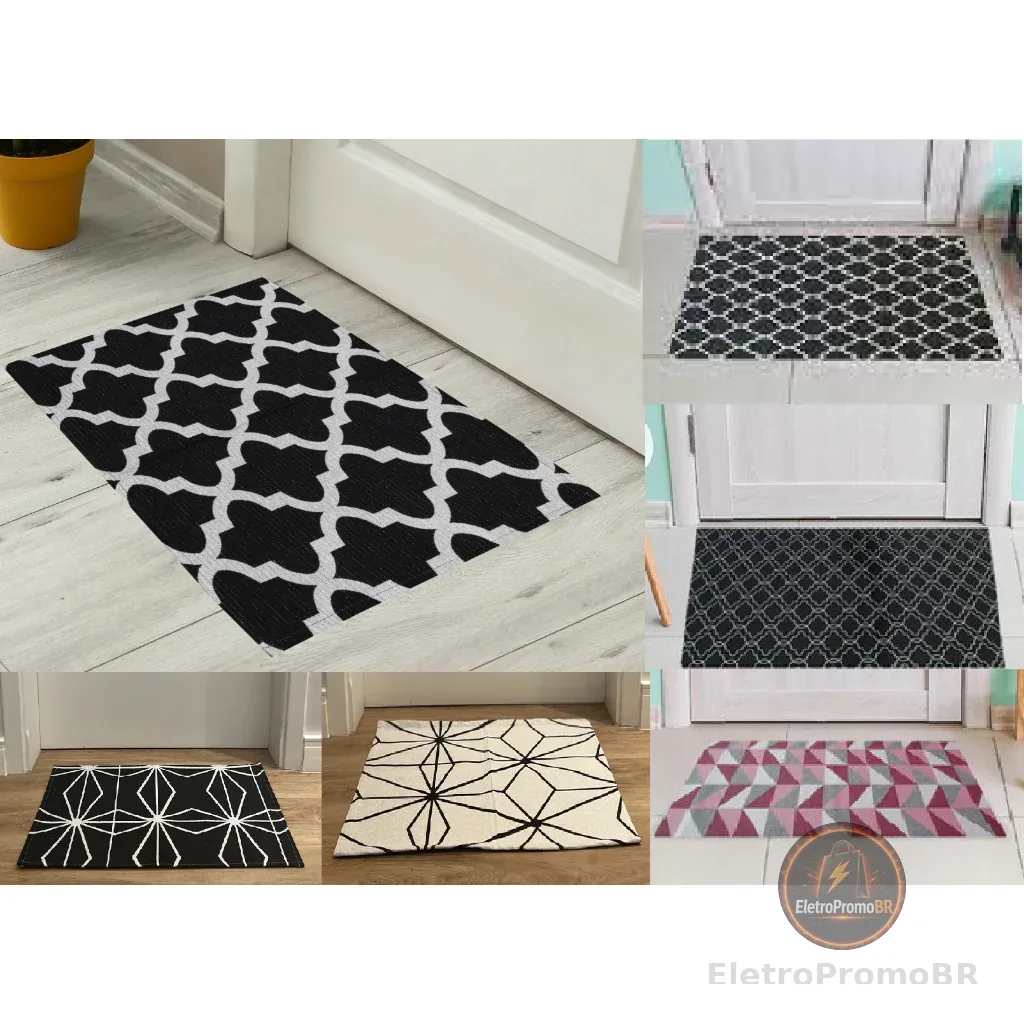 Kit  5 Tapete Estampas Variadas de Porta Capacho 65x37 cm Jacquard Antiderrapante