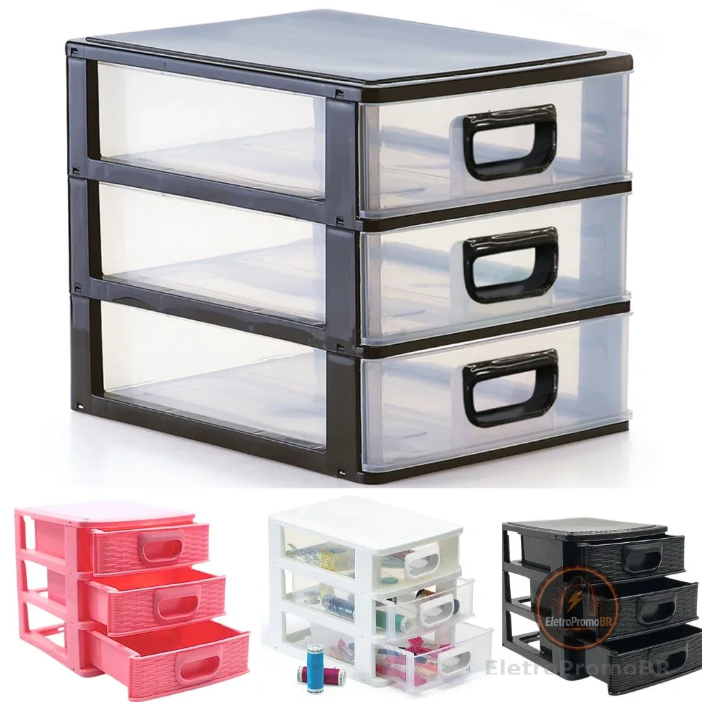 Gaveteiro Organizador De Mesa - Acessórios Brincos Maquiagem Remédio Medicamento Linhas Costura-3 Gavetas