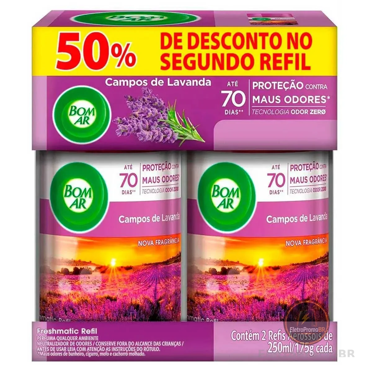 Aromatizador de Ambiente Bom Ar Automático Aerossol Freshmatic Refil na 2ª Unidade Campos de Lavanda