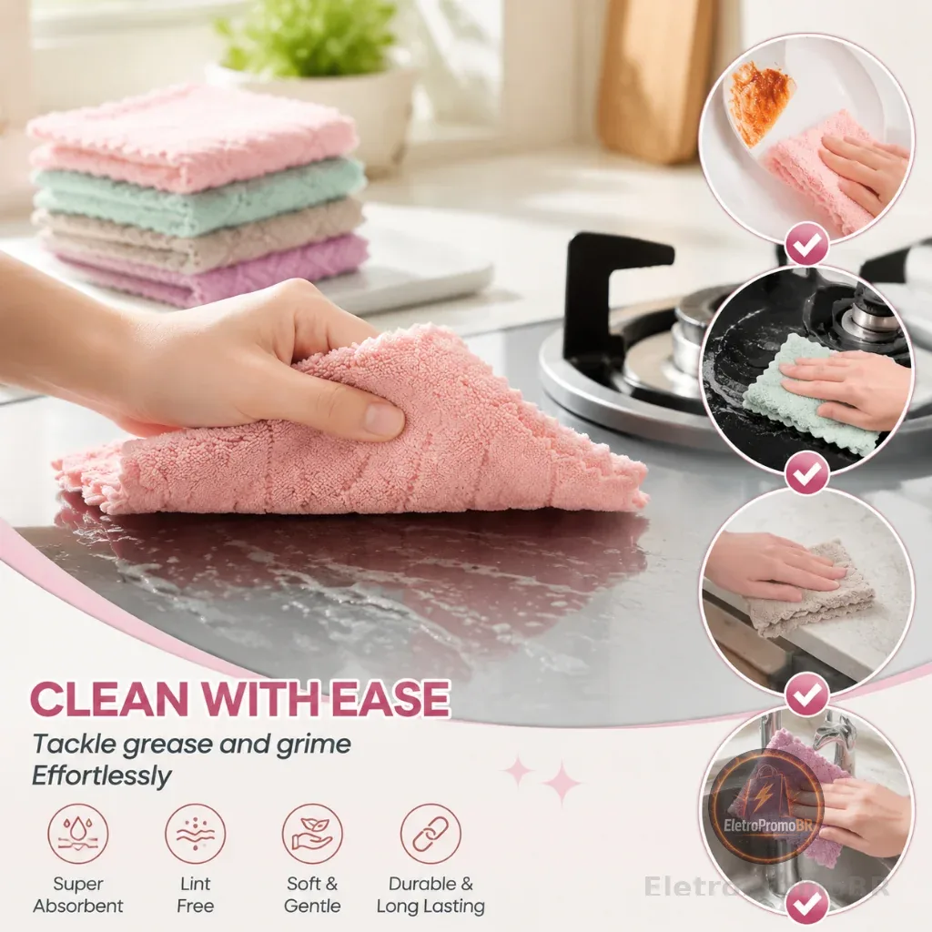 5/10/20 Peças Pano Absorvente Anti Óleo Para Cozinha /Pano De Microfibra /Toalha De Limpeza De Cozinha/Toalha De Mesa