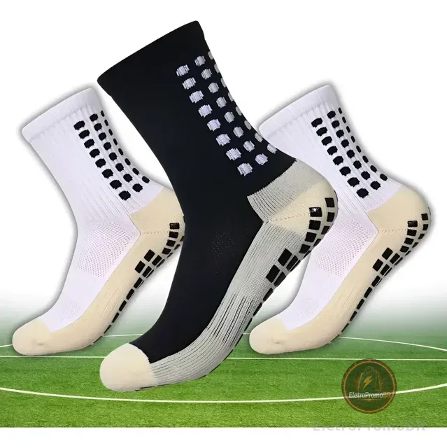 Kit 3 Pares Meia Antiderrapante Esportiva Futebol Treino Pro