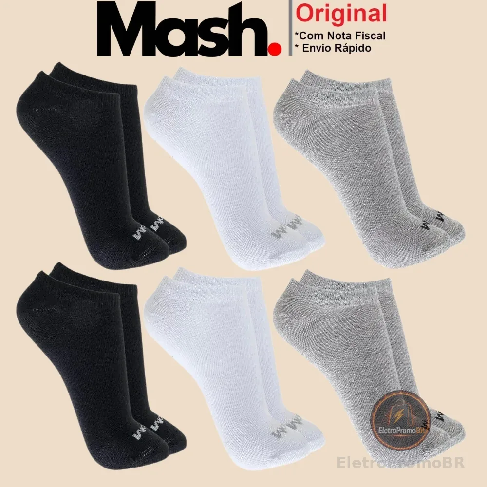 Kit Com 6 Pares de Meias Sport Mash Cano Curto em Algodao Unissex Para Corrida Caminhada