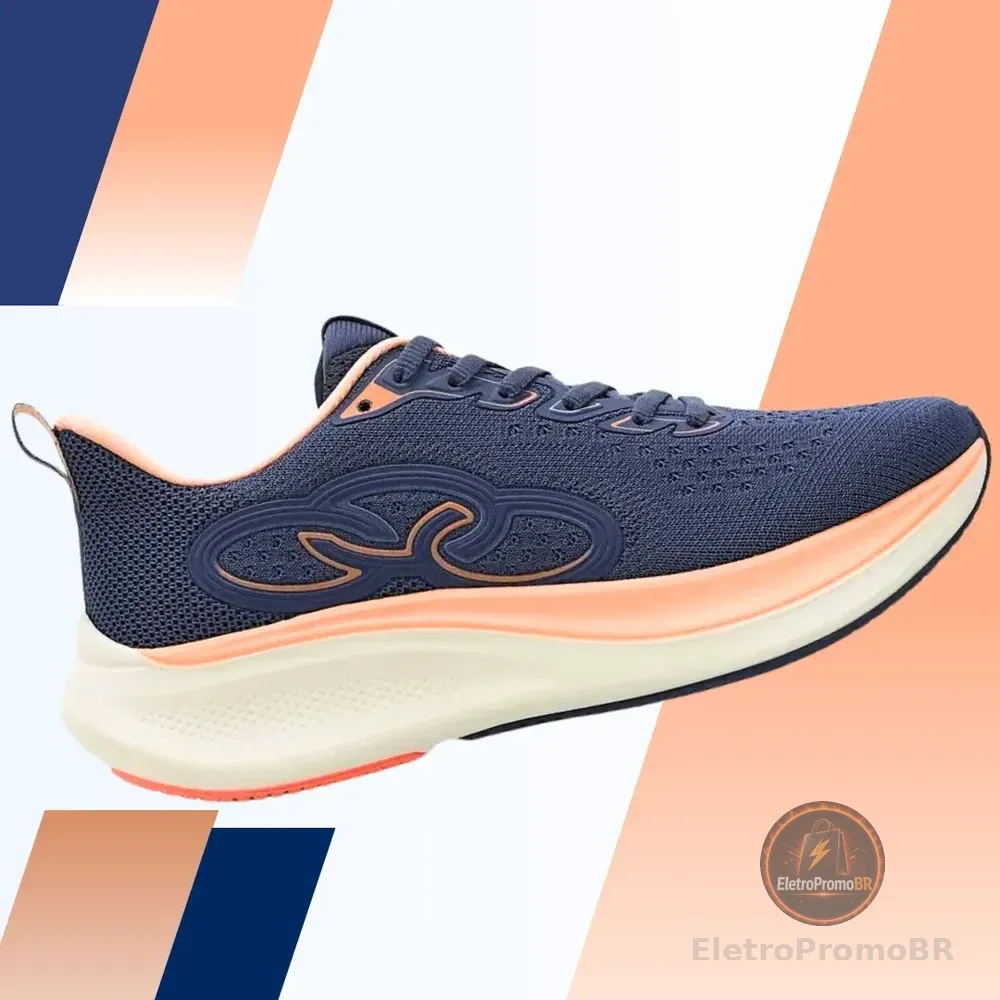 Tênis Corrida Olympikus Feminino Voa 3 Leve Flexível Azul/laranja 40 Br