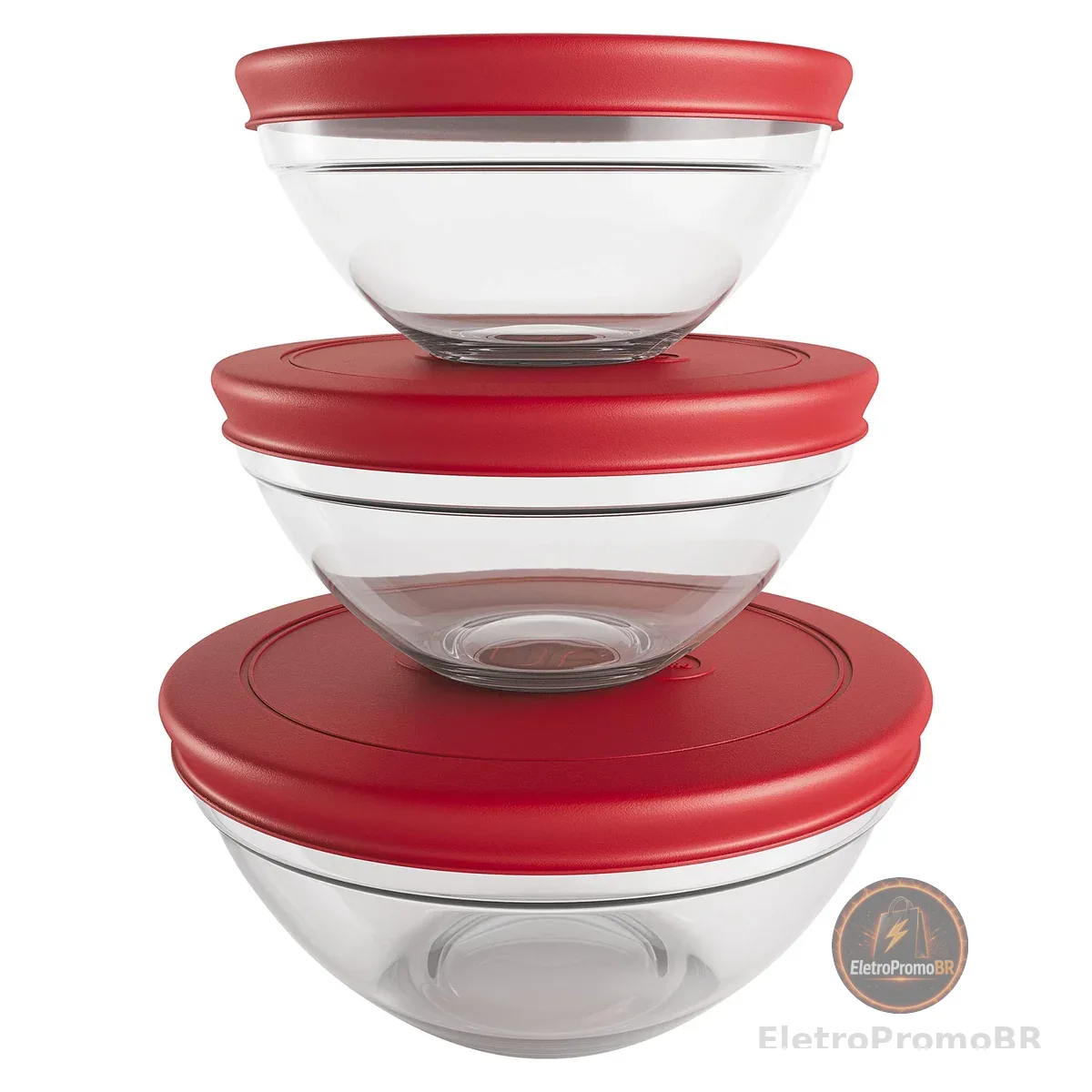 Euro Home - Conjunto com 3 Potes de Vidro Redondos com Tampa Plástica - VDR7093-VM