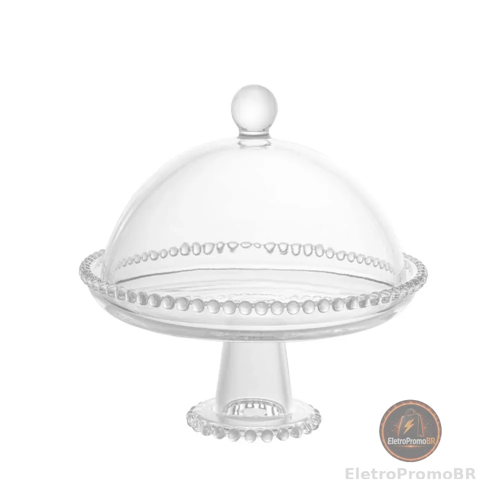 WOLFF - Prato de Cristal com Pé e Tampa 20cm x 18cm - Linha Pearl
