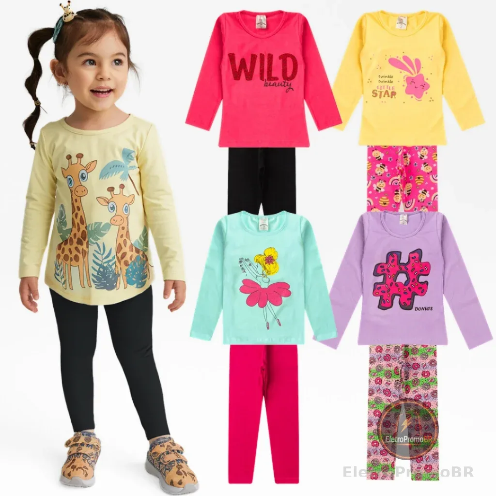 Kit 4 Peças Conjunto Infantil Menina Feminino Meia Estação Frio Inverno