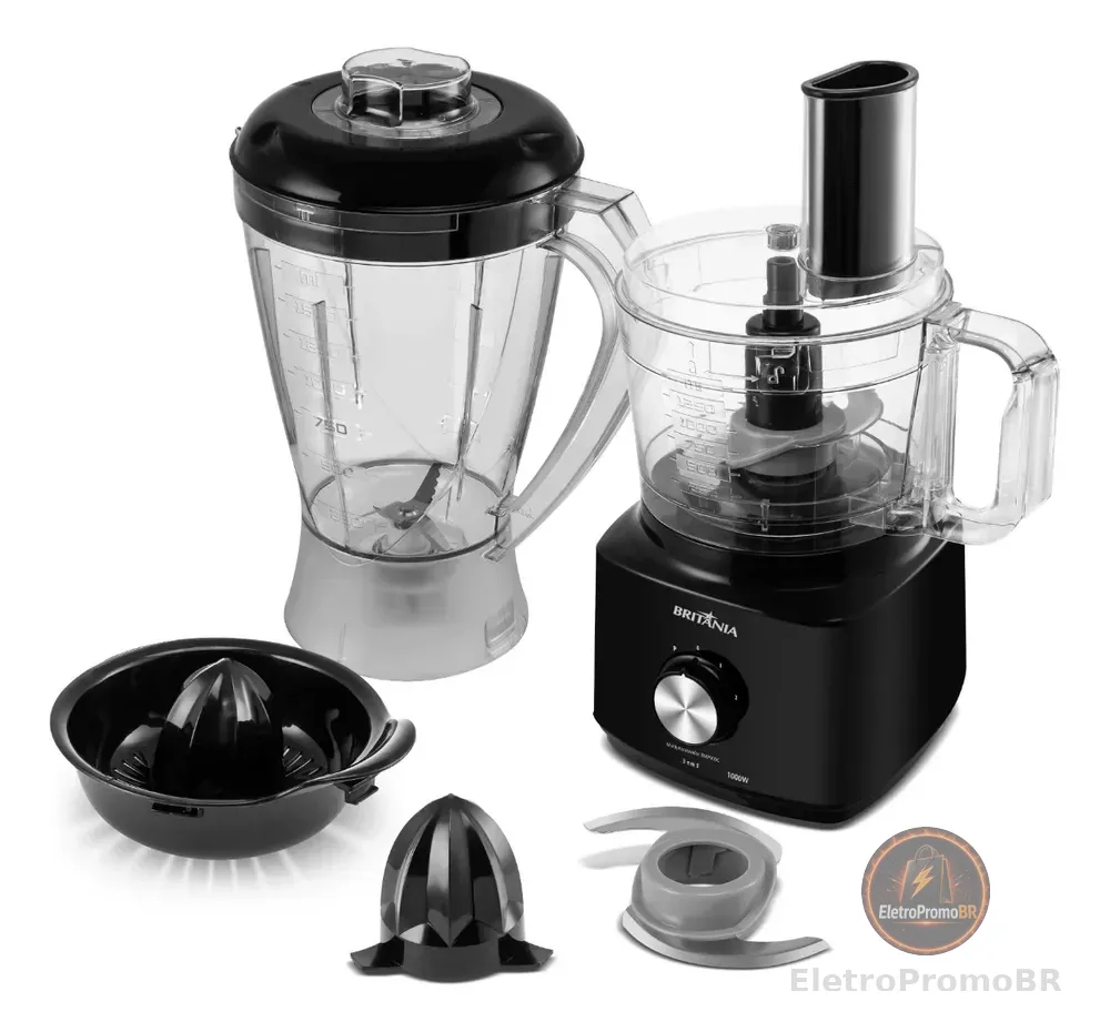 Multiprocessador britânia Bmp900 1000w 3 em 1 inox Preto