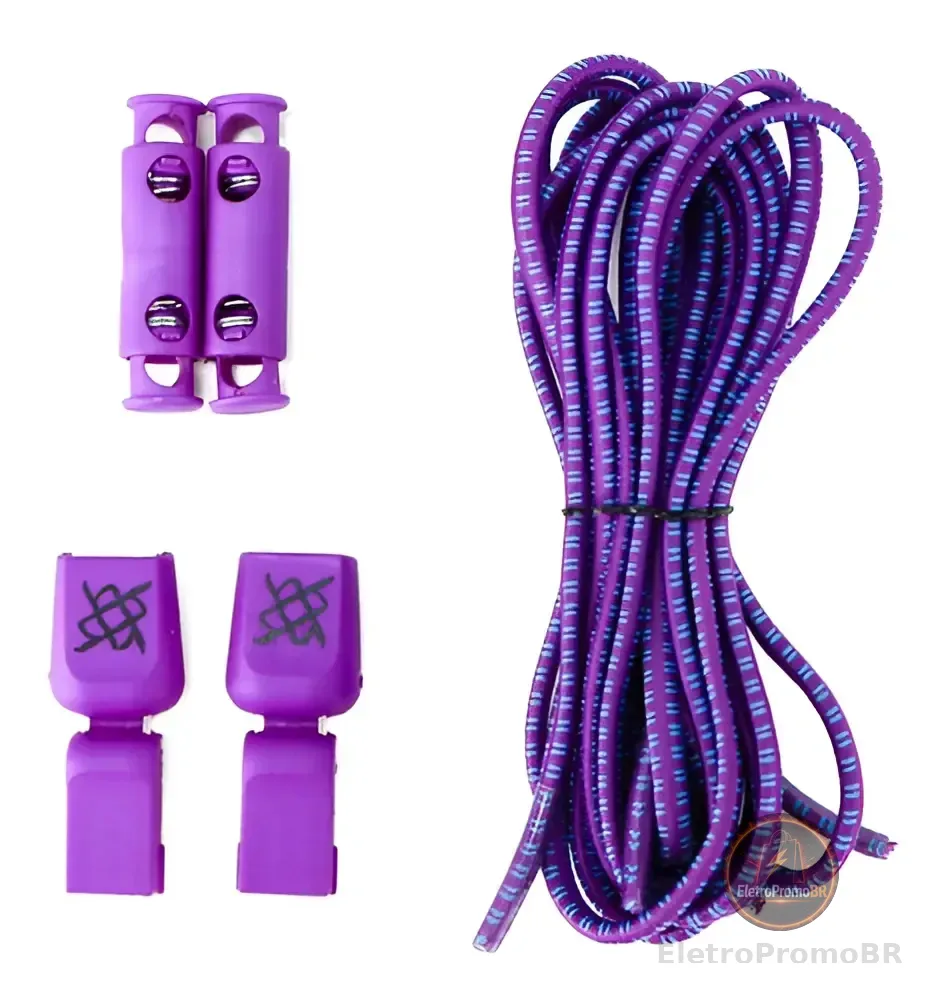 Cadarço Elástico Hupi Laces Roxo Risca Azul Cor Púrpura