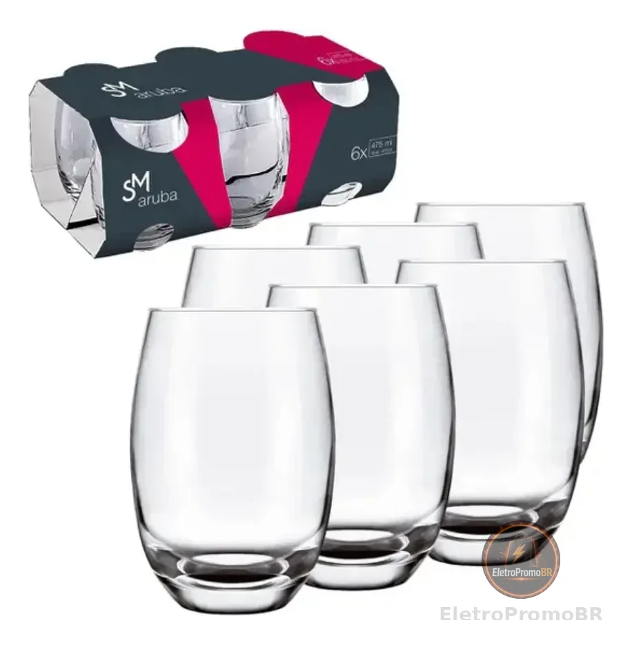 Jogo De Copos 6 Peças Aruba Transparente Sm 465ml - Nadir