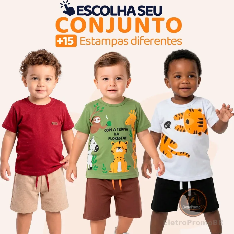 Conjunto Bebê Masculino Menino Infantil Verão Manga Curta Tamanho 1 ao 8 - Roupa para Bebê Masculino L01