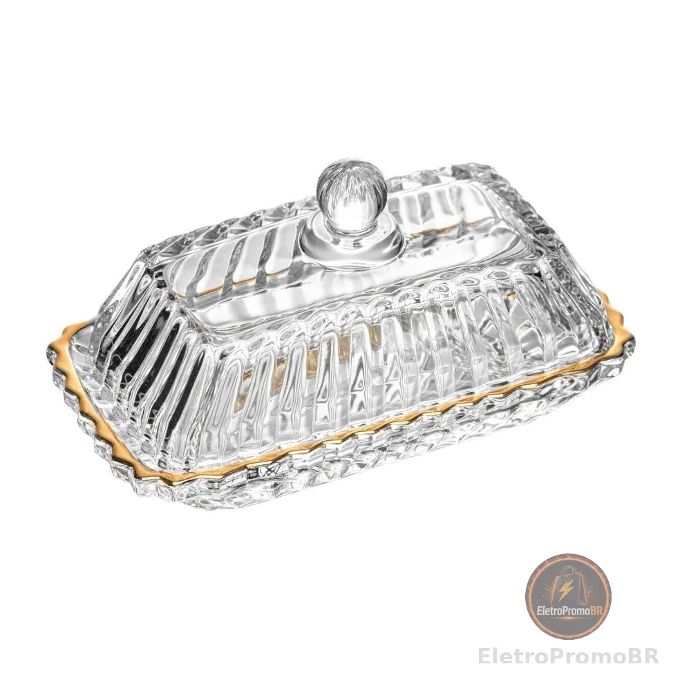 Manteigueira de Cristal com Tampa Império Fio de Ouro 15,5 cm Wolff - Porta Manteiga de Mesa Posta