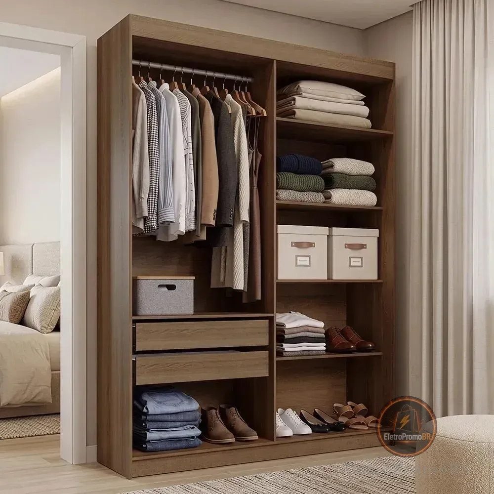 Guarda-roupa Closet 2 Gavetas 121 Cm Rustic Venus Madesa Rustic