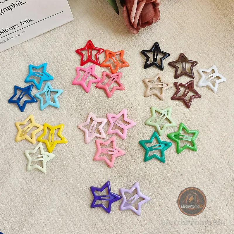 Presilhas Estrela Coloridas Y2K Dopamina Antiderrapantes Para Escola Festas Verão Praia Looks Criativos Meninas