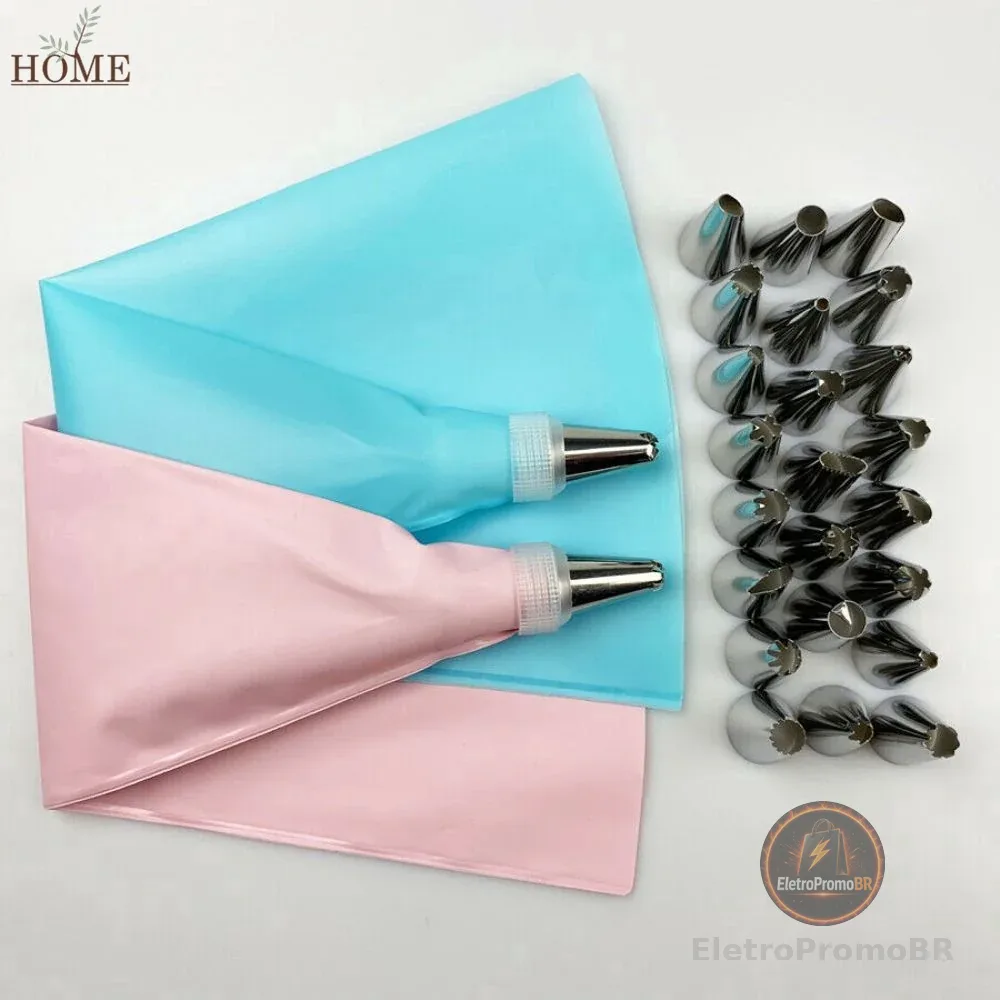 24 PÇS Azul/Rosa Conjunto de Saco de Confeiteira de Silicone com Bico para Decoração com Creme / Confeitaria / Açúcar