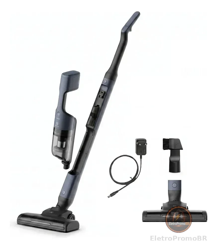 Aspirador de Pó Vertical Electrolux ERG019 sem fio Portátil bateria Ergorapido 2 em 1 luz frontal LED escova rotativa aspira escova capacidade 950ml Bivolt 30 min Azul