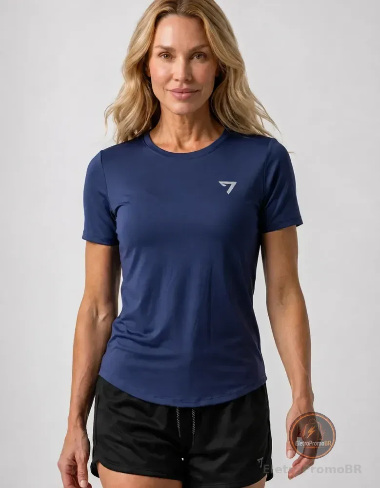 Camiseta Térmica Feminina Uv50+ Seven Line Curta Original Azul-marinho Liso P