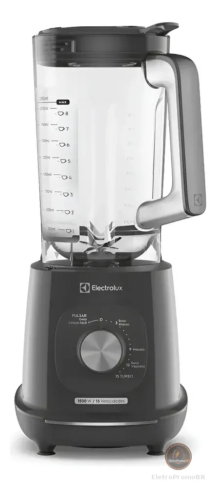 Liquidificador Electrolux 1500W de Potência com 3.2 Litros de Capacidade 15 Velocidades 6 Lâmina TriForce e Pés Antiderrapantes EBL1500 Cinza