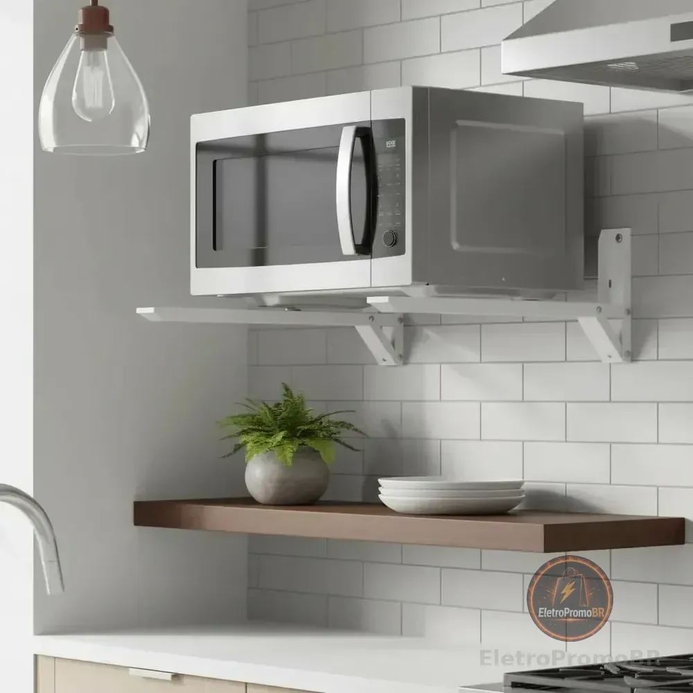 Suporte Para Microondas E Forno Elétrico Ajustável De Parede Branco Aço Carbono 30kg Dion Df2