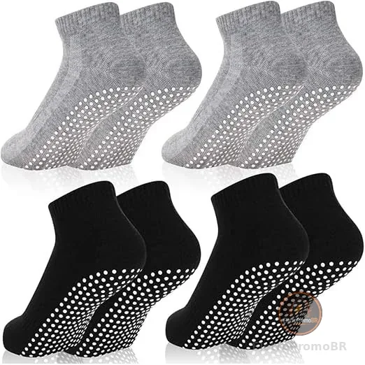 Kit 3 ou 6 Pares Meia Cano Curto Com Antiderrapante Pilates Unissex Algodão Conforto