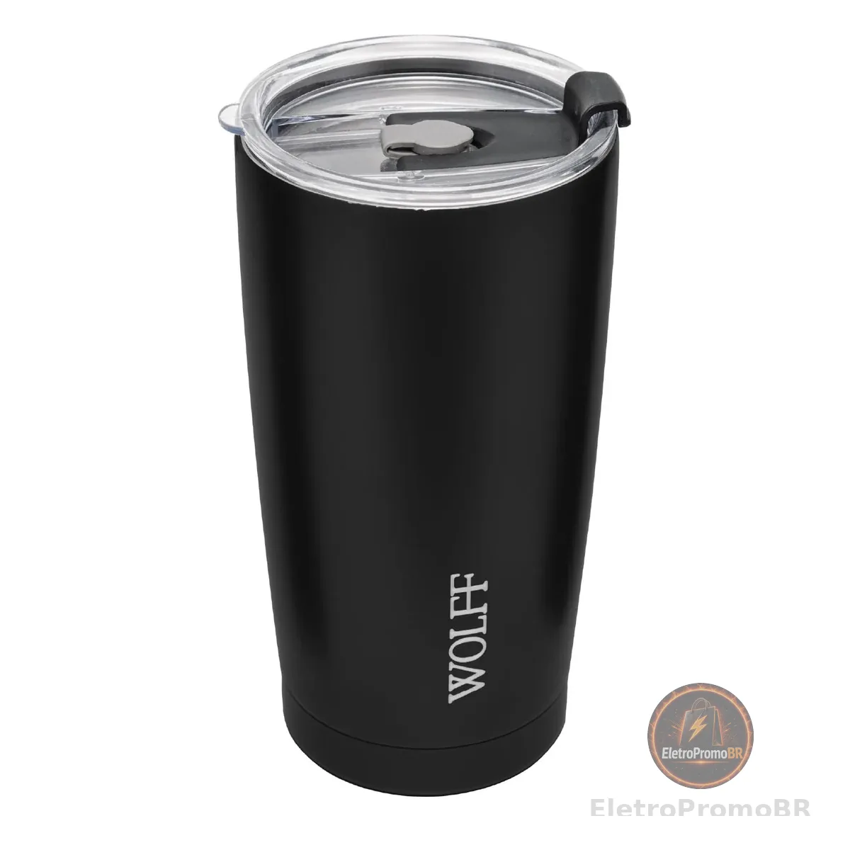 WOLFF - Copo Térmico de Aço Inox Parede Dupla Com Tampa 600ml Preto - Para Viagem - Mantém a Bebida na Temperatura Ideal