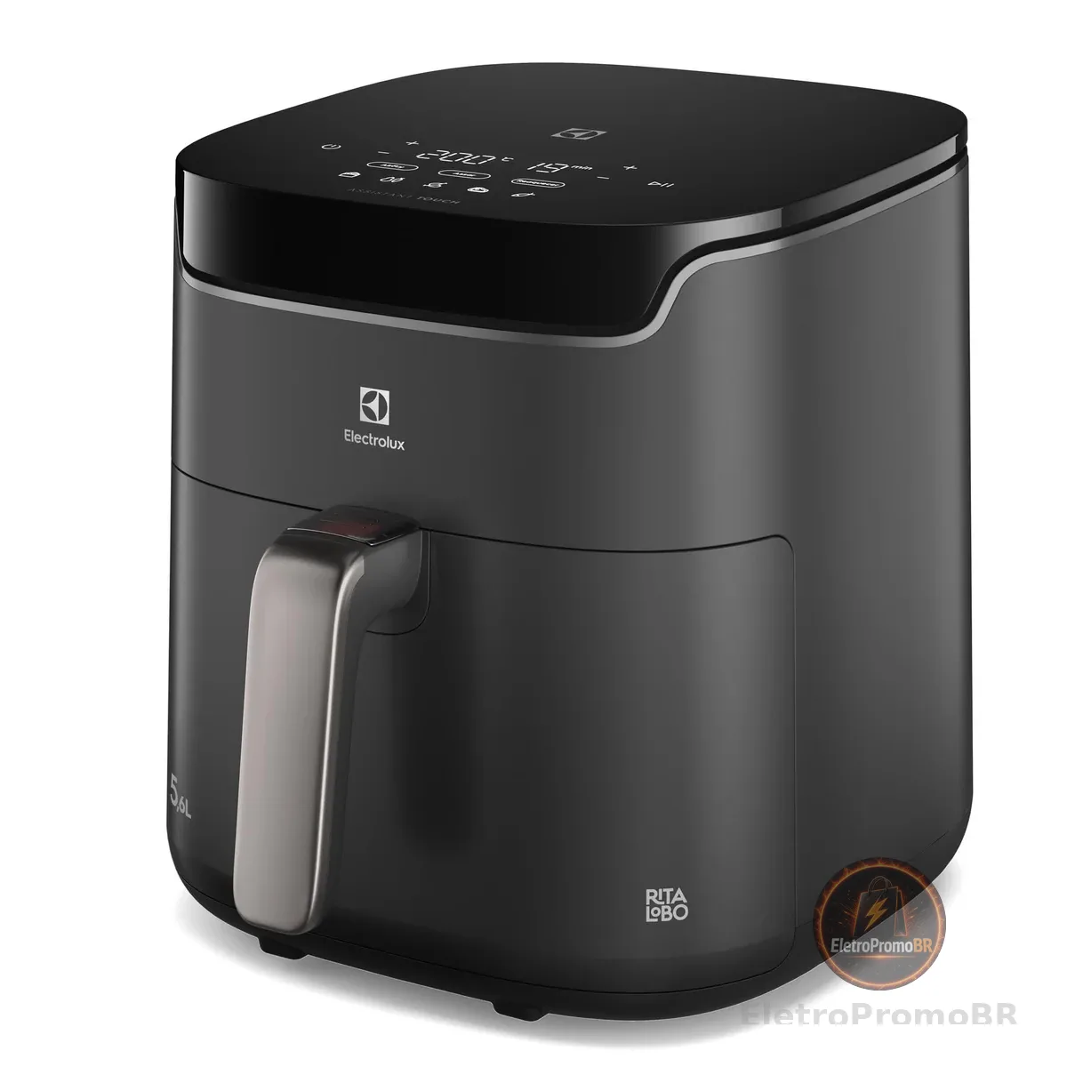 Electrolux Air fryer Fritadeira Elétrica sem oleo Rita Lobo 5,8L 9 receitas funções pré-definidas Painel Digital timer 60min desligamento automático cesto removível antiaderente 1400W EAF45 127v Cinza