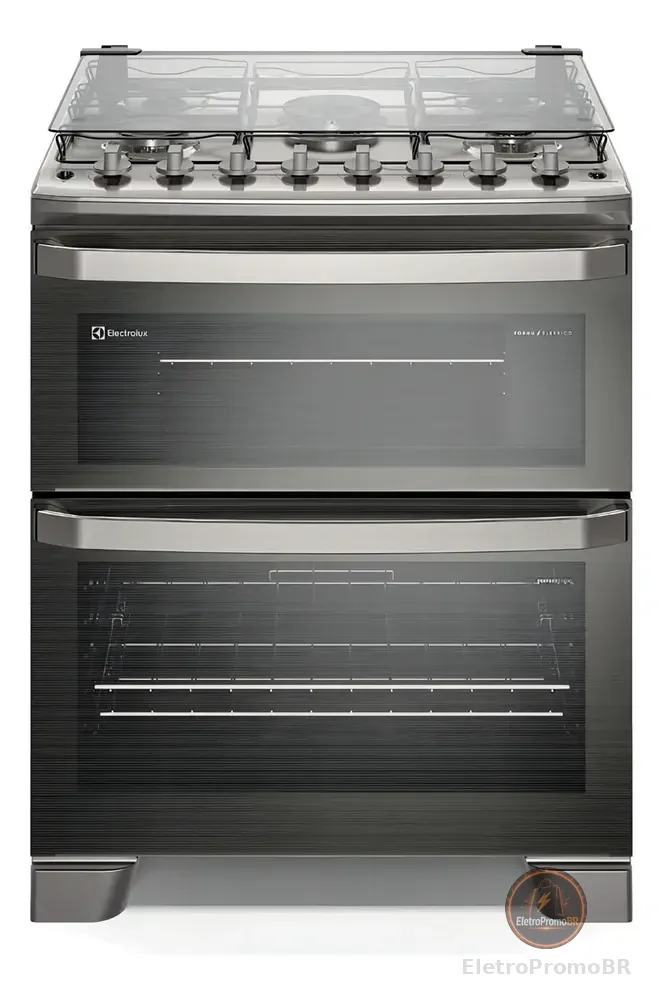 Fogão 5 bocas Electrolux Cinza Experience com Duplo Forno, PerfectCook360 e Vapor Bake FE5DC