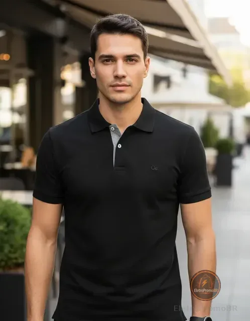 Camisa Gola Polo Social Masculina Slim Algodão Casual Ogochi