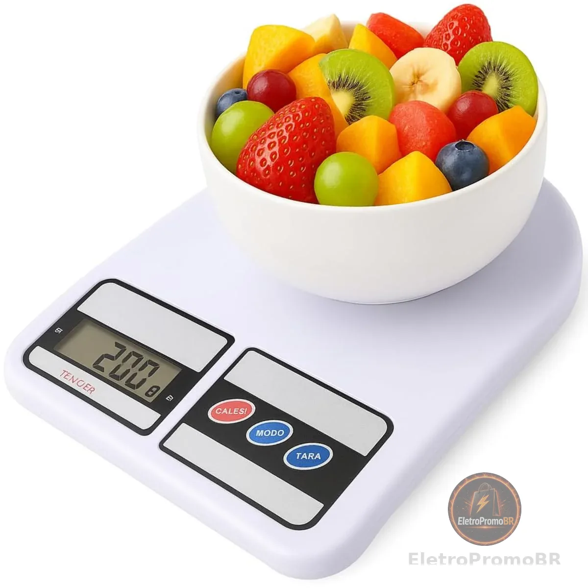 Balança de Cozinha Digital para Alimentos Portátil em Inox Resistente a Água Com Base Antiderrapante e Visor de Alta Definição Pesagem de 1g até 10kg Fit Premium