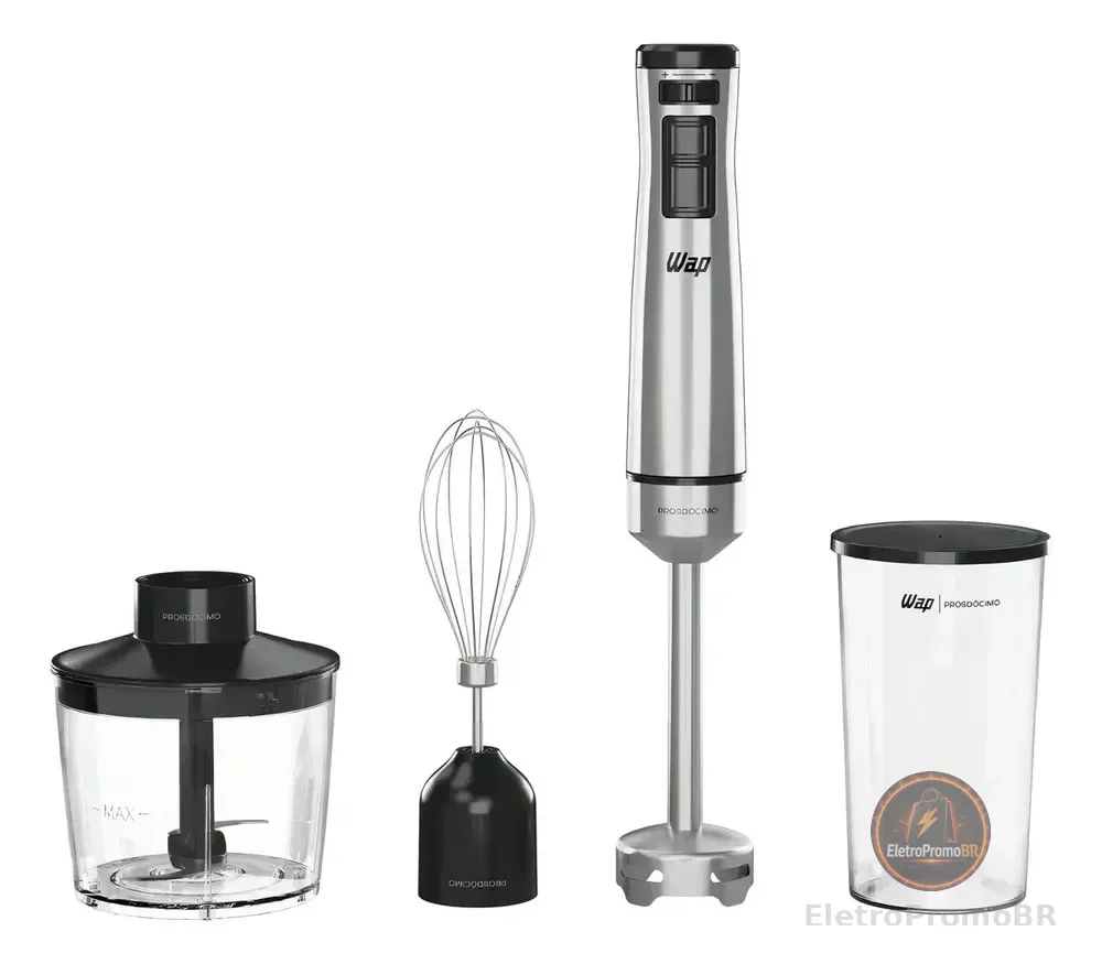 Mixer 3 Em 1 WAP WM1 Processador Portátil Inox com Batedor de Claras