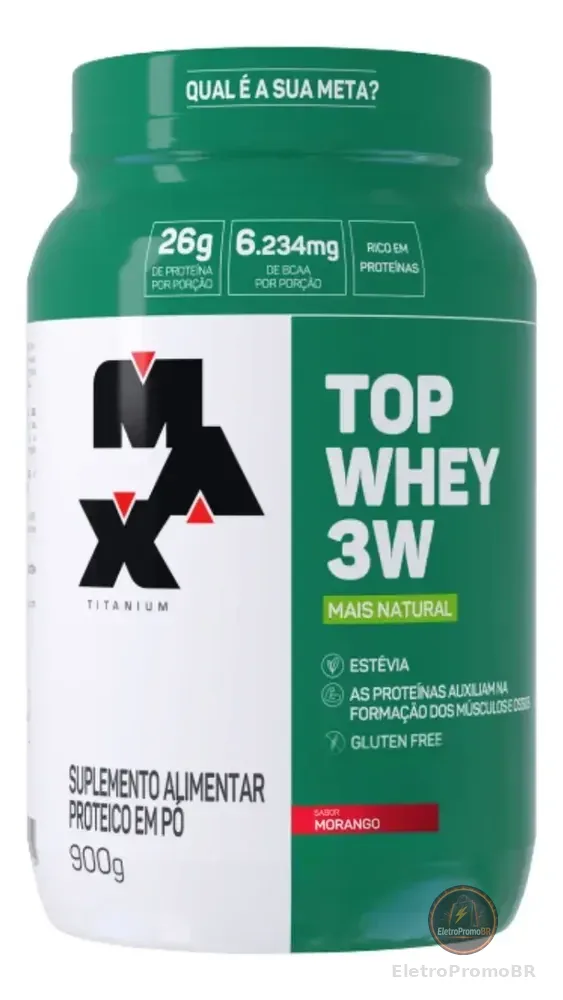 Top Whey 3w Mais Performance - 900g - Max Titanium Sabor Morango - Mais Natural