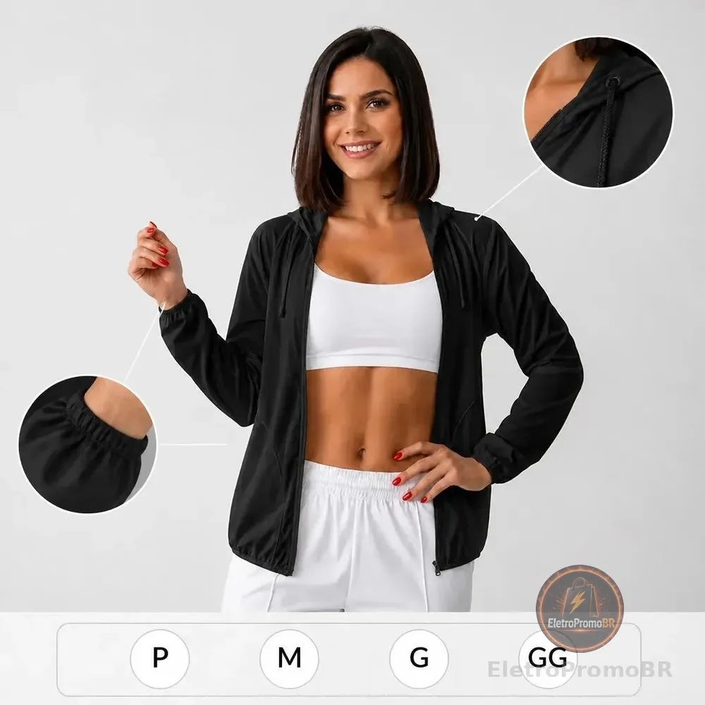 Jaqueta Corta Vento Feminino Capuz E Bolso Izing Leve 2026 Preto Gg Liso