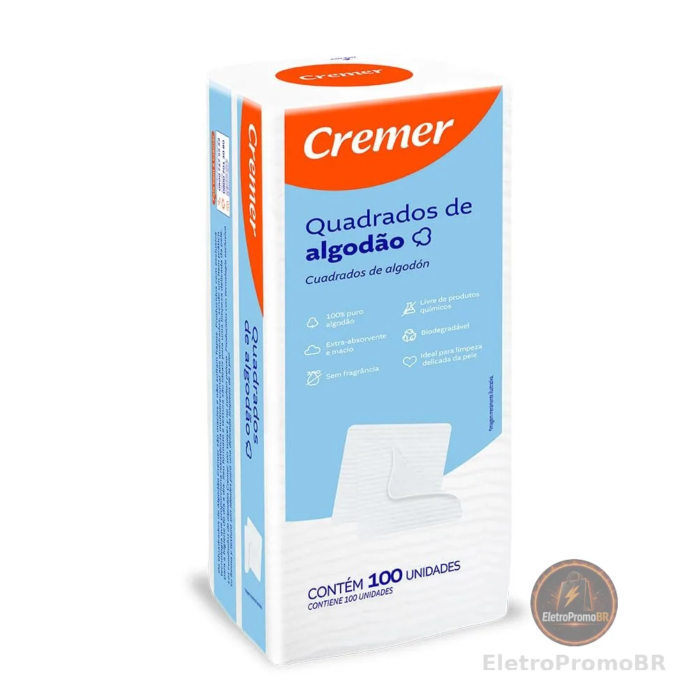 Cremer Algodão Quadrado Sem Perfume Pacote 100 Unidades