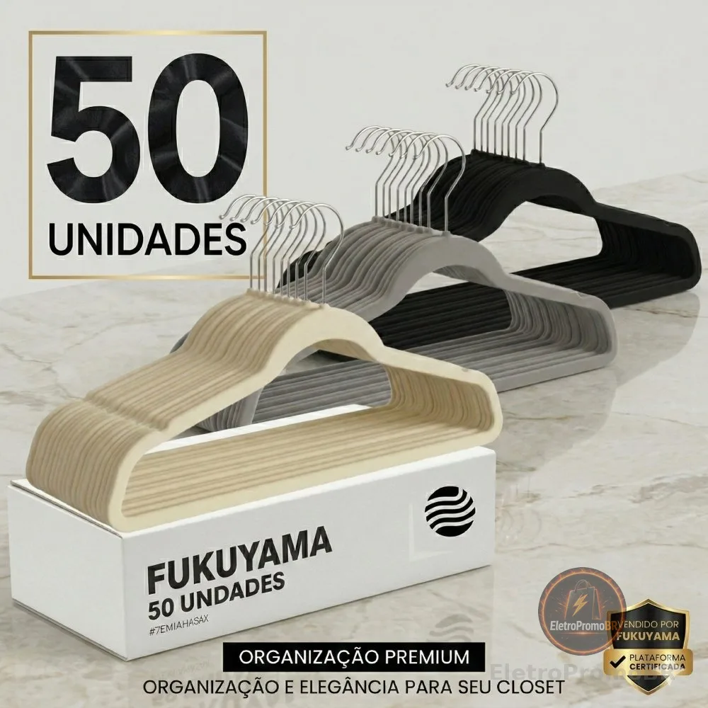 KIT 50 CABIDES DE VELUDO ANTIDESLIZANTE PREMIUM FUKUYAMA Com Gancho Giratório 360° ESCOLHA A COR