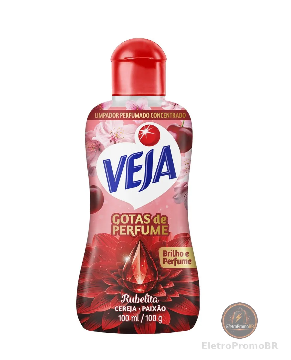 Veja Gotas de Perfume Rubelita Cereja Limpador Perfumado Concentrado 100 ml