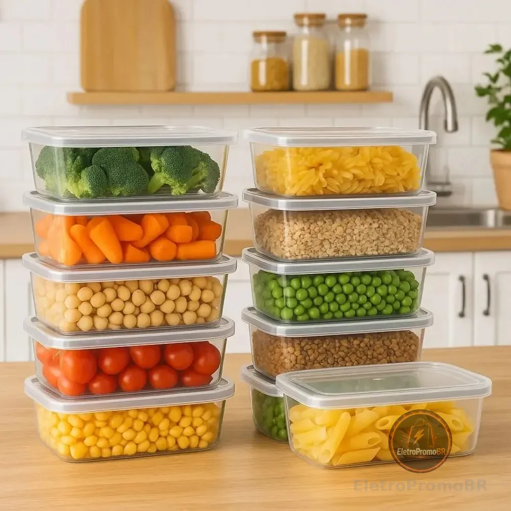 Kit 10 Potes 500ml Bpa Free Freezer Microondas Reutilizável Transparente